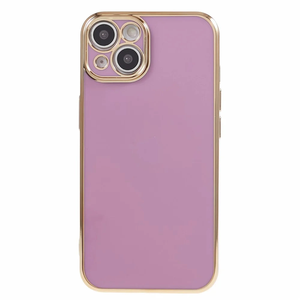 For iPhone 15 Shock-Absorption TPU Phone Case 6D Electroplating Glossy Protective Cover - Purple - 1