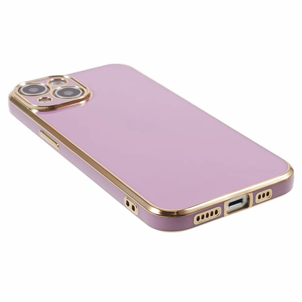 For iPhone 15 Shock-Absorption TPU Phone Case 6D Electroplating Glossy Protective Cover - Purple - 5