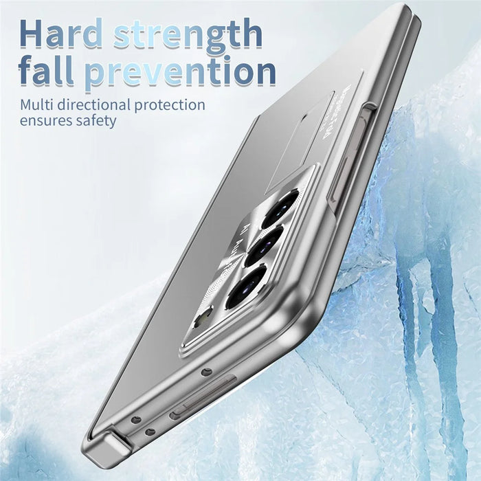 For Samsung Galaxy Z Fold5 5G Hinge Protection Phone Case Electroplating PC Phone Cover with Kickstand - Silver - 4