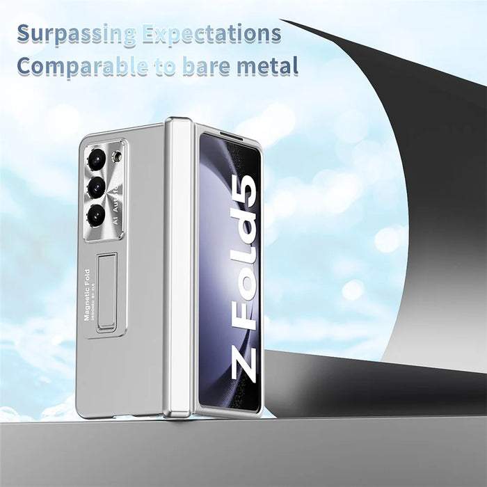 For Samsung Galaxy Z Fold5 5G Hinge Protection Phone Case Electroplating PC Phone Cover with Kickstand - Silver - 5