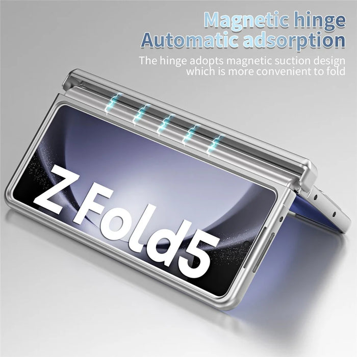 For Samsung Galaxy Z Fold5 5G Hinge Protection Phone Case Electroplating PC Phone Cover with Kickstand - Silver - 7