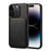 Protective Phone Case for iPhone 15 Pro Card Slot Kickstand Case Calf Texture PU+PC+TPU Phone Cover - Black - 1