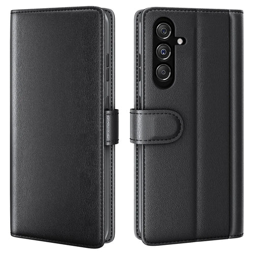 For Samsung Galaxy F34 5G / M34 5G Case Genuine Split Leather Phone Cover with Wallet Stand - Black - 1