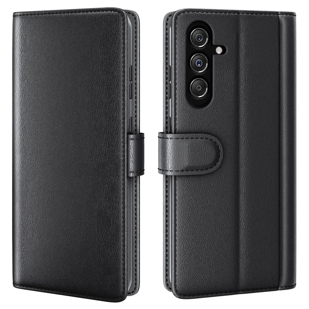 For Samsung Galaxy F34 5G / M34 5G Case Genuine Split Leather Phone Cover with Wallet Stand - Black - 1