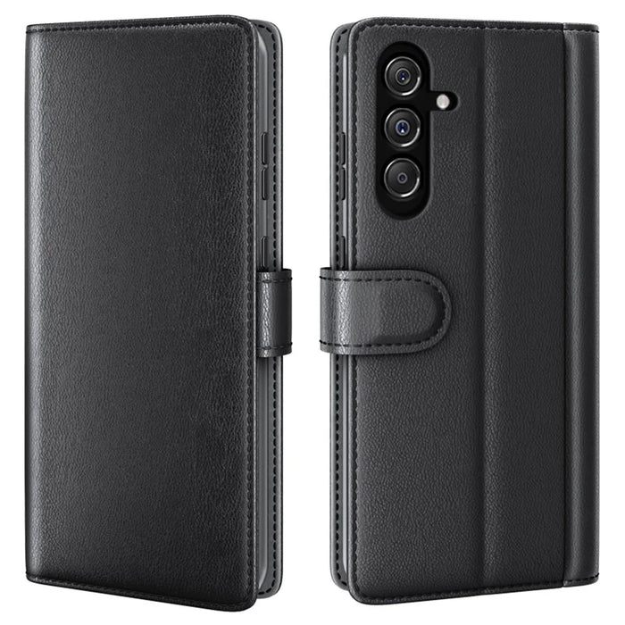 For Samsung Galaxy F34 5G / M34 5G Case Genuine Split Leather Phone Cover with Wallet Stand - Black - 1