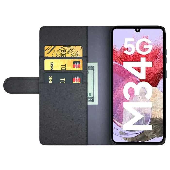 For Samsung Galaxy F34 5G / M34 5G Case Genuine Split Leather Phone Cover with Wallet Stand - Black - 2