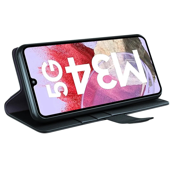 For Samsung Galaxy F34 5G / M34 5G Case Genuine Split Leather Phone Cover with Wallet Stand - Black - 3