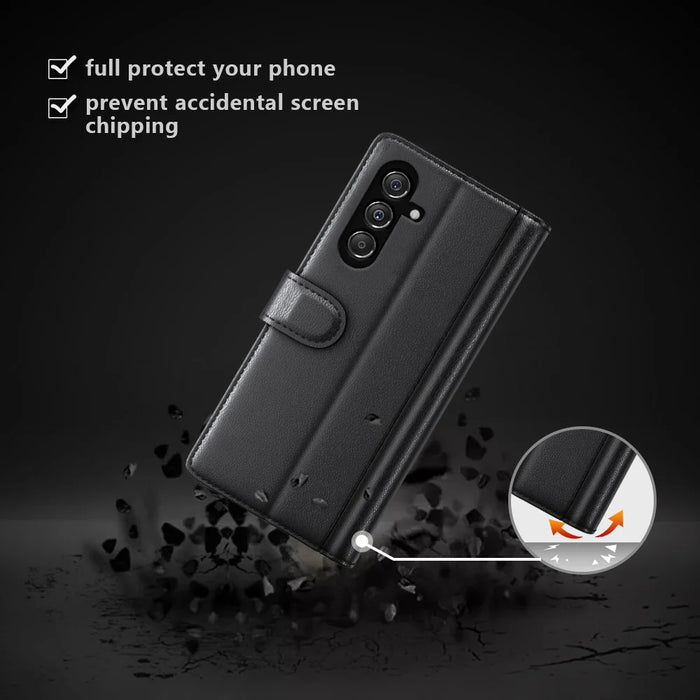 For Samsung Galaxy F34 5G / M34 5G Case Genuine Split Leather Phone Cover with Wallet Stand - Black - 4