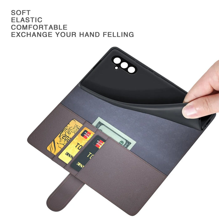For Samsung Galaxy F34 5G / M34 5G Case Genuine Split Leather Phone Cover with Wallet Stand - Black - 5