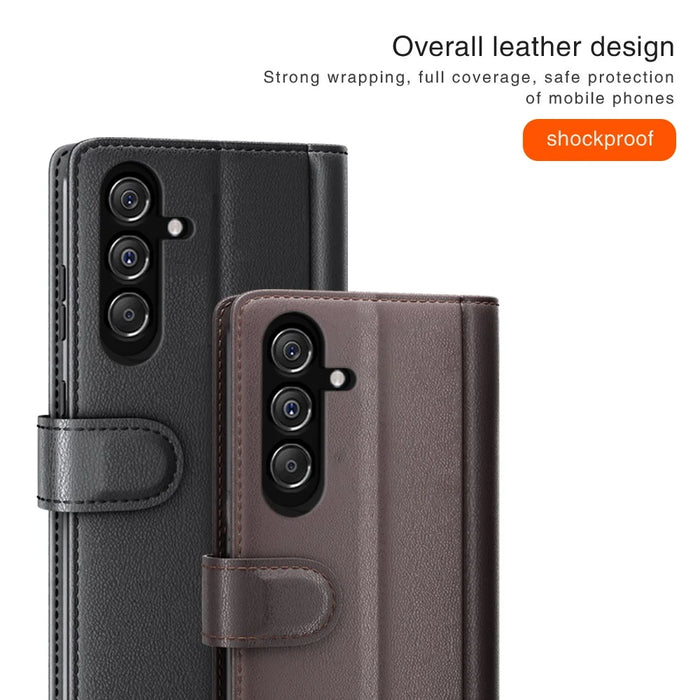 For Samsung Galaxy F34 5G / M34 5G Case Genuine Split Leather Phone Cover with Wallet Stand - Black - 6