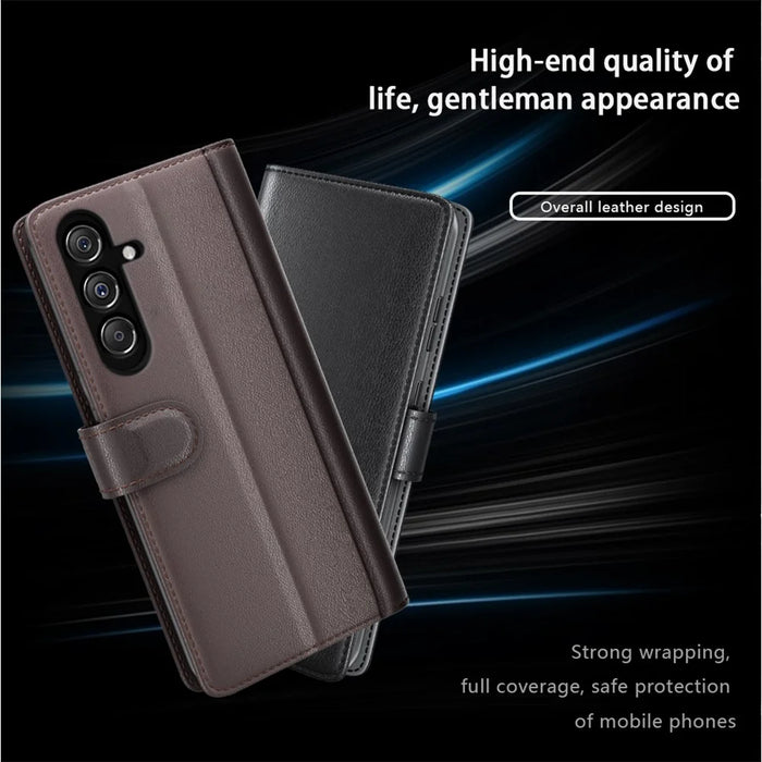 For Samsung Galaxy F34 5G / M34 5G Case Genuine Split Leather Phone Cover with Wallet Stand - Black - 7