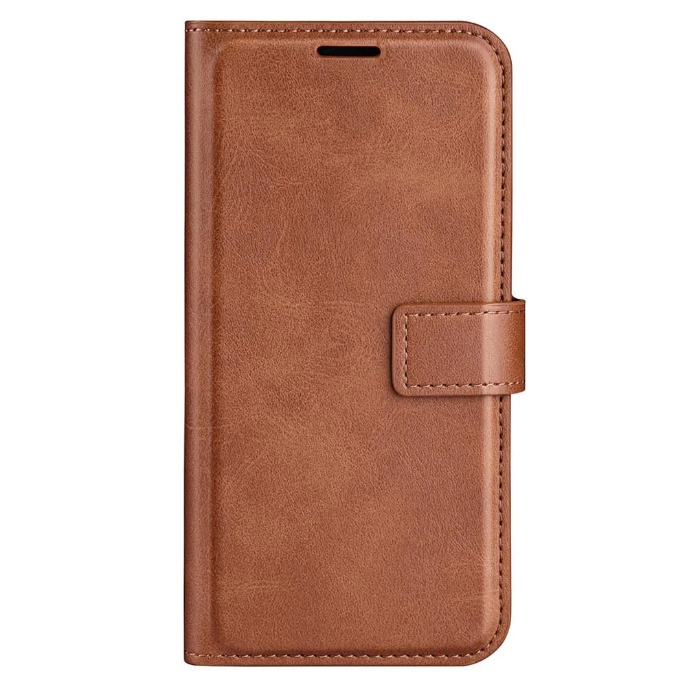 For Samsung Galaxy F34 5G / M34 5G Calf Texture Wallet Stand Cell Phone Cover Magnetic Closure PU Leather Case - Light Brown - 6