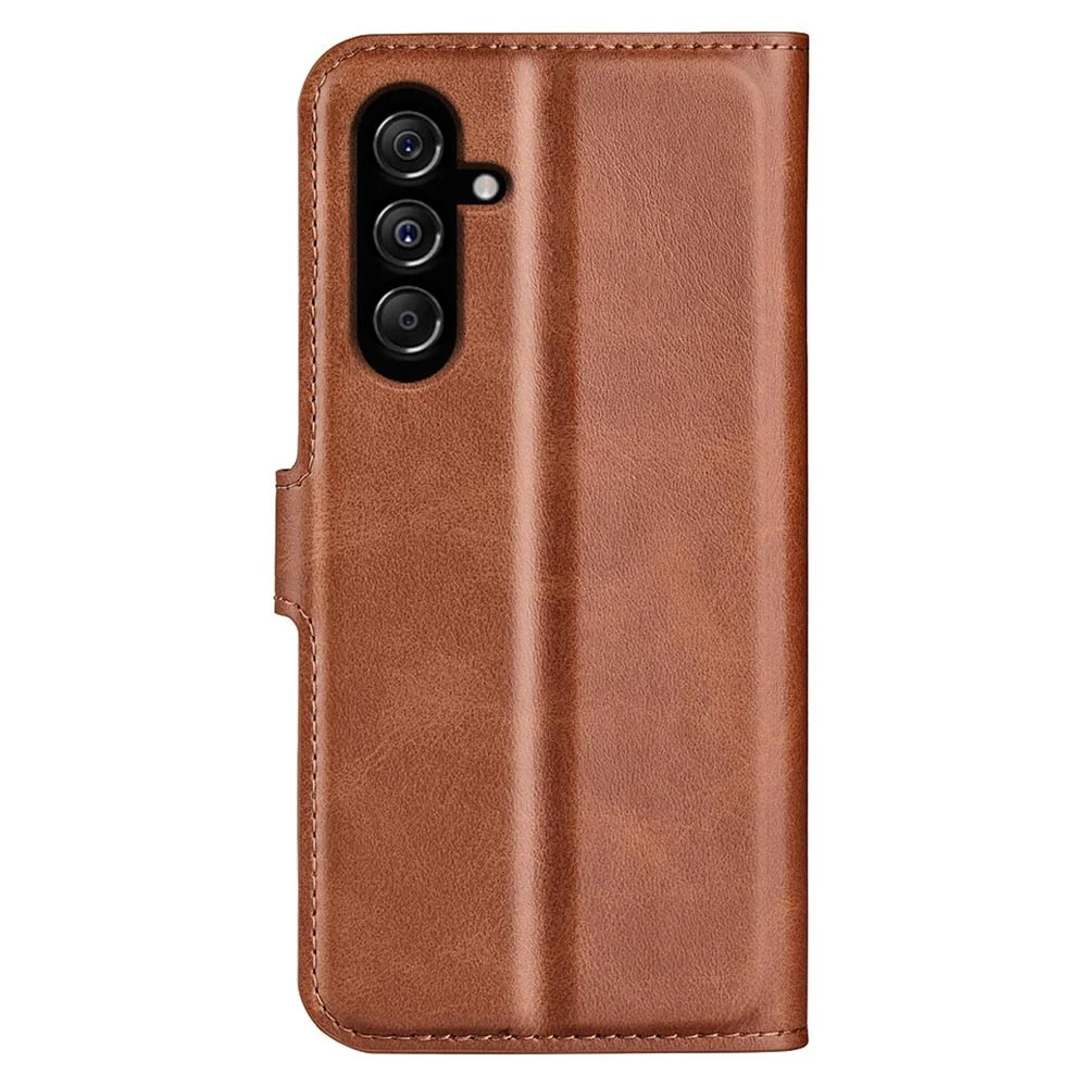 For Samsung Galaxy F34 5G / M34 5G Calf Texture Wallet Stand Cell Phone Cover Magnetic Closure PU Leather Case - Light Brown - 7