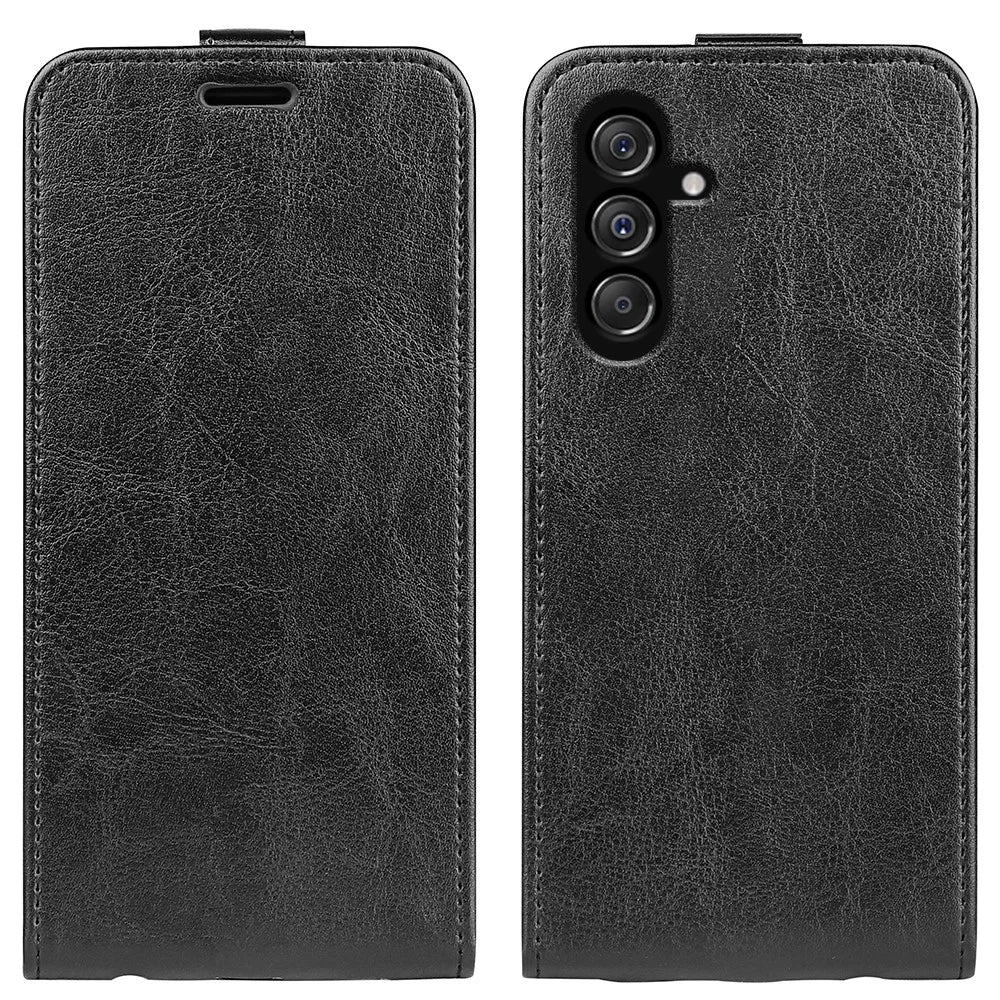 For Samsung Galaxy F34 5G / M34 5G Vertical Flip Phone Leather Case Card Holder Crazy Horse Texture Cover - Black - 1