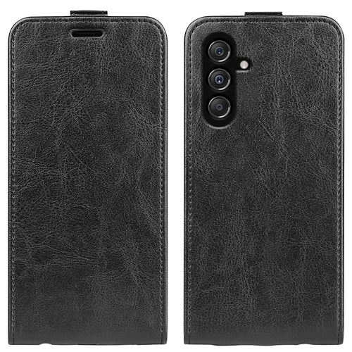 For Samsung Galaxy F34 5G / M34 5G Vertical Flip Phone Leather Case Card Holder Crazy Horse Texture Cover - Black - 1