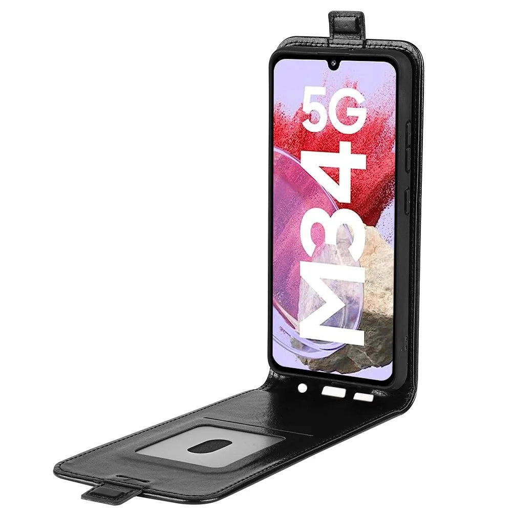 For Samsung Galaxy F34 5G / M34 5G Vertical Flip Phone Leather Case Card Holder Crazy Horse Texture Cover - Black - 2