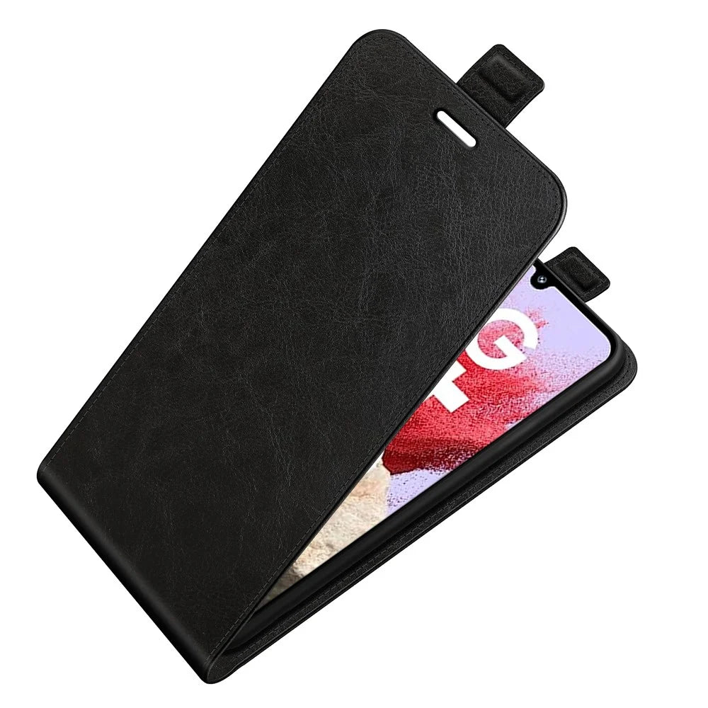 For Samsung Galaxy F34 5G / M34 5G Vertical Flip Phone Leather Case Card Holder Crazy Horse Texture Cover - Black - 3