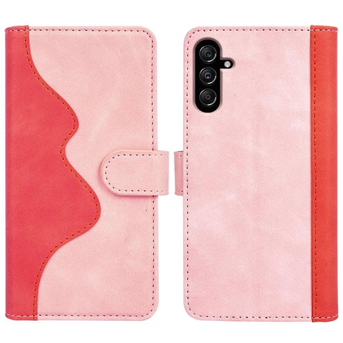 Dual-color Splicing Phone Case for Samsung Galaxy F34 5G / M34 5G Leather Wallet Stand Anti-scratch Cover - Pink - 1