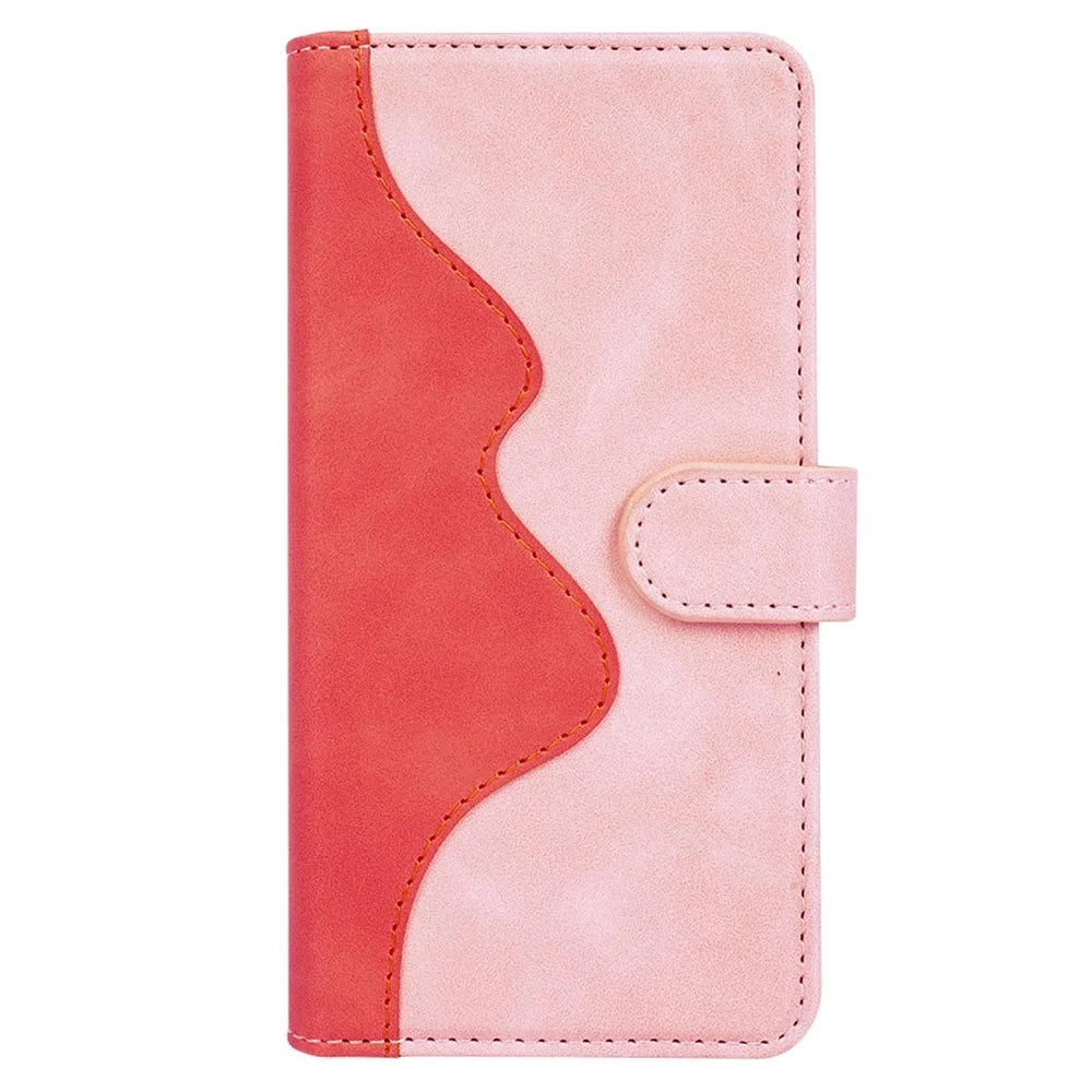 Dual-color Splicing Phone Case for Samsung Galaxy F34 5G / M34 5G Leather Wallet Stand Anti-scratch Cover - Pink - 7