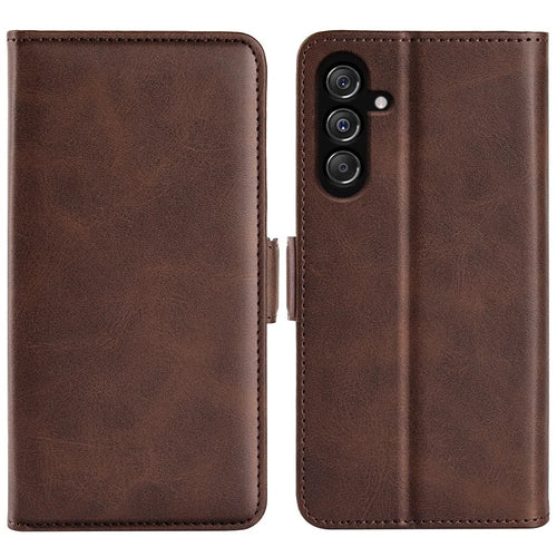 For Samsung Galaxy F34 5G / M34 5G Calf Texture Phone Case Supporting Stand Wallet Leather Phone Cover - Brown - 1