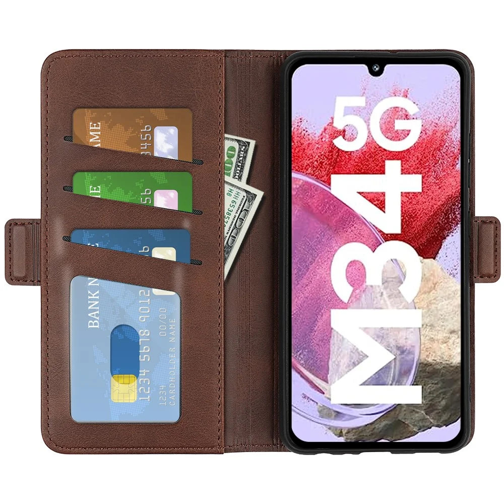 For Samsung Galaxy F34 5G / M34 5G Calf Texture Phone Case Supporting Stand Wallet Leather Phone Cover - Brown - 2