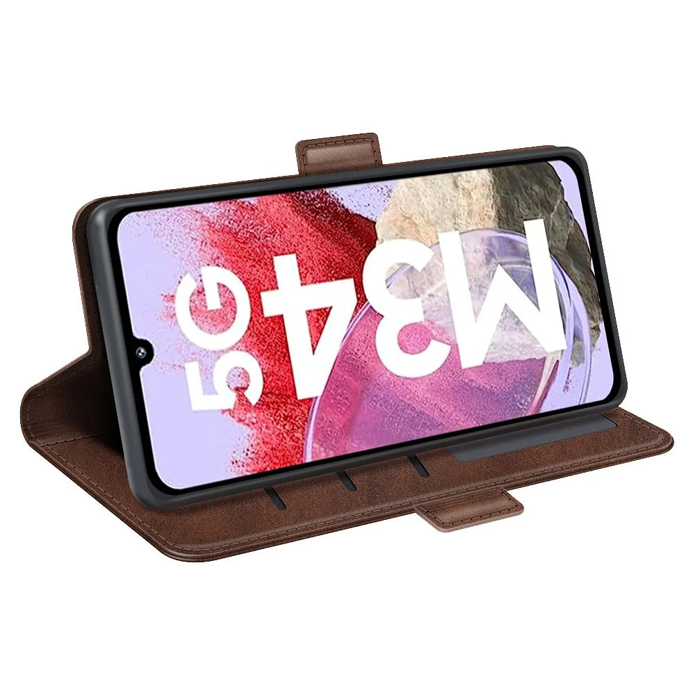 For Samsung Galaxy F34 5G / M34 5G Calf Texture Phone Case Supporting Stand Wallet Leather Phone Cover - Brown - 3