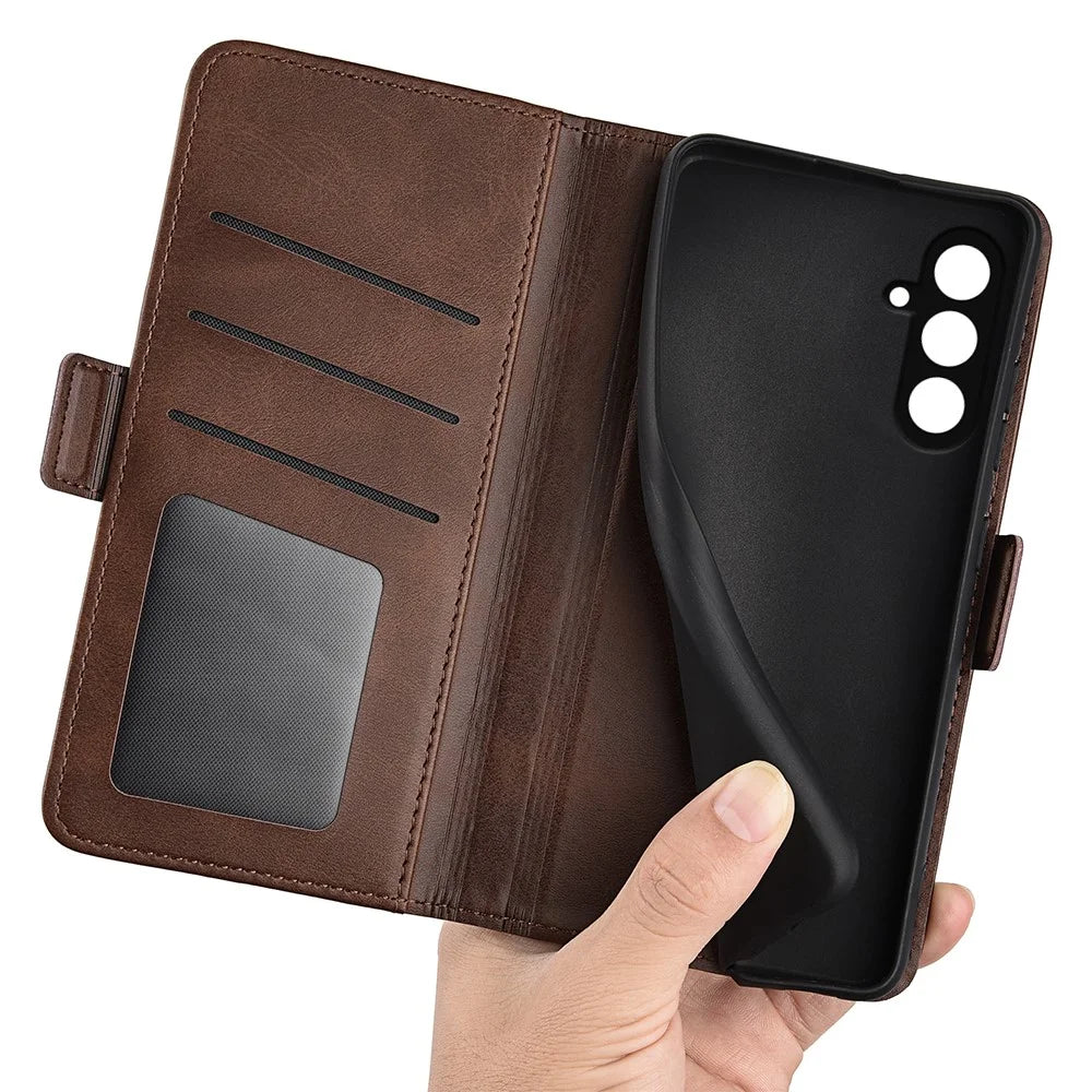 For Samsung Galaxy F34 5G / M34 5G Calf Texture Phone Case Supporting Stand Wallet Leather Phone Cover - Brown - 4