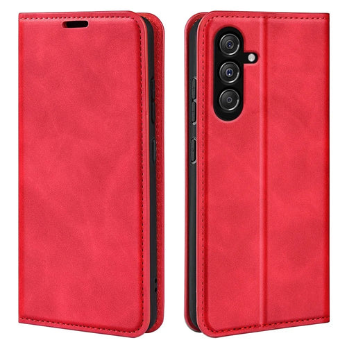 For Samsung Galaxy F34 5G / M34 5G Anti-Scratch Skin-touch Wallet PU Leather Phone Case Stand Mobile Phone Cover - Red - 1