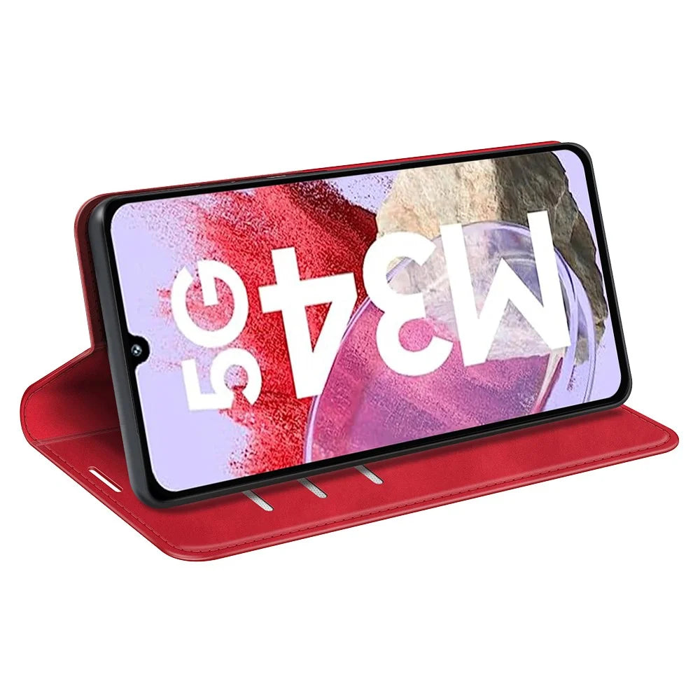 For Samsung Galaxy F34 5G / M34 5G Anti-Scratch Skin-touch Wallet PU Leather Phone Case Stand Mobile Phone Cover - Red - 3