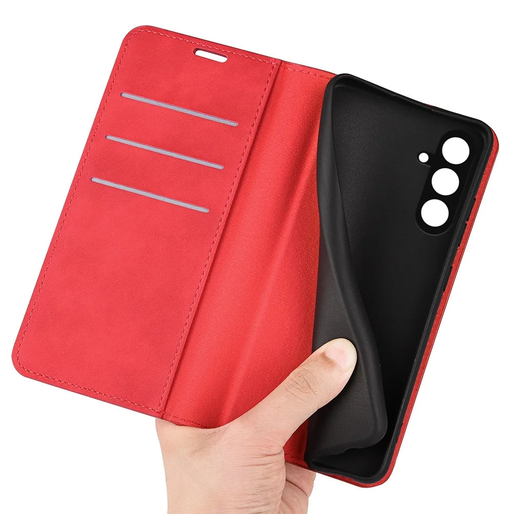 For Samsung Galaxy F34 5G / M34 5G Anti-Scratch Skin-touch Wallet PU Leather Phone Case Stand Mobile Phone Cover - Red - 4