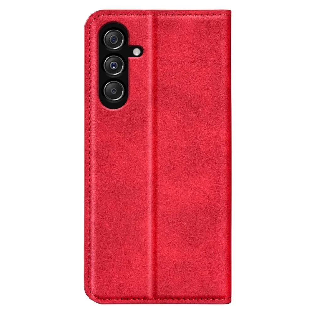 For Samsung Galaxy F34 5G / M34 5G Anti-Scratch Skin-touch Wallet PU Leather Phone Case Stand Mobile Phone Cover - Red - 7