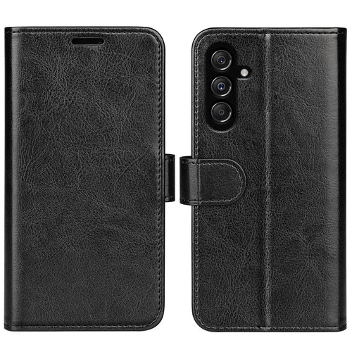 For Samsung Galaxy F34 5G / M34 5G Anti-Scratch PU Leather Cell Phone Cover Stand Crazy Horse Texture Wallet Case - Black - 1