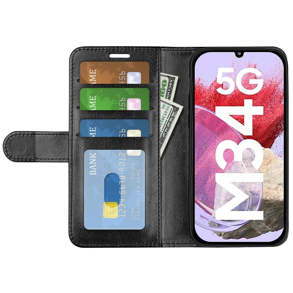 For Samsung Galaxy F34 5G / M34 5G Anti-Scratch PU Leather Cell Phone Cover Stand Crazy Horse Texture Wallet Case - Black - 2