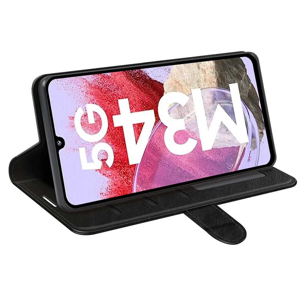 For Samsung Galaxy F34 5G / M34 5G Anti-Scratch PU Leather Cell Phone Cover Stand Crazy Horse Texture Wallet Case - Black - 3