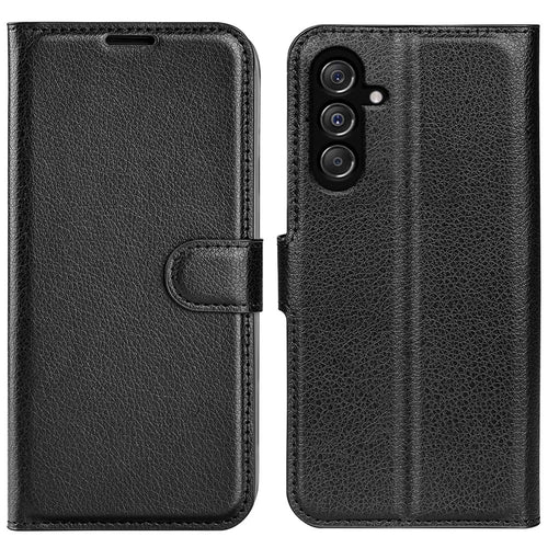 For Samsung Galaxy F34 5G / M34 5G Phone Case Anti-Scratch Stand PU Leather Wallet Litchi Texture Protective Cover - Black - 1