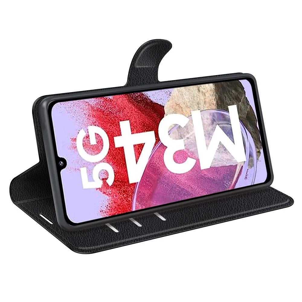 For Samsung Galaxy F34 5G / M34 5G Phone Case Anti-Scratch Stand PU Leather Wallet Litchi Texture Protective Cover - Black - 3