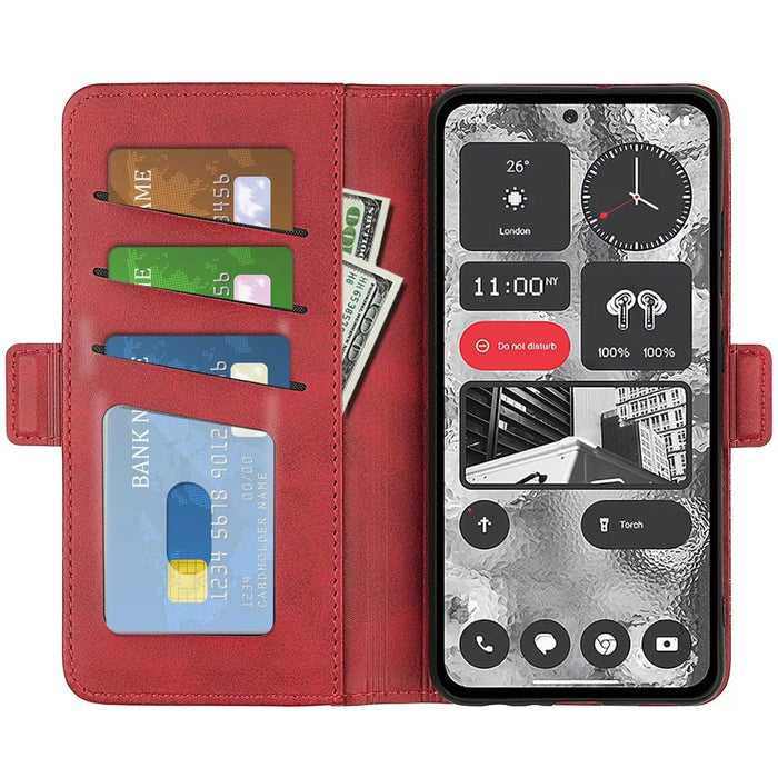 For Nothing Phone (2) Shockproof Calf Texture Phone Stand Case Wallet PU Leather Cell Phone Cover - Red - 2