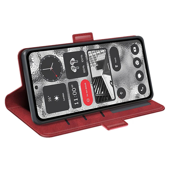 For Nothing Phone (2) Shockproof Calf Texture Phone Stand Case Wallet PU Leather Cell Phone Cover - Red - 3