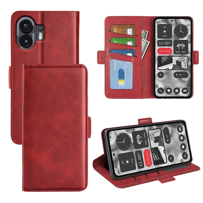 For Nothing Phone (2) Shockproof Calf Texture Phone Stand Case Wallet PU Leather Cell Phone Cover - Red - 5