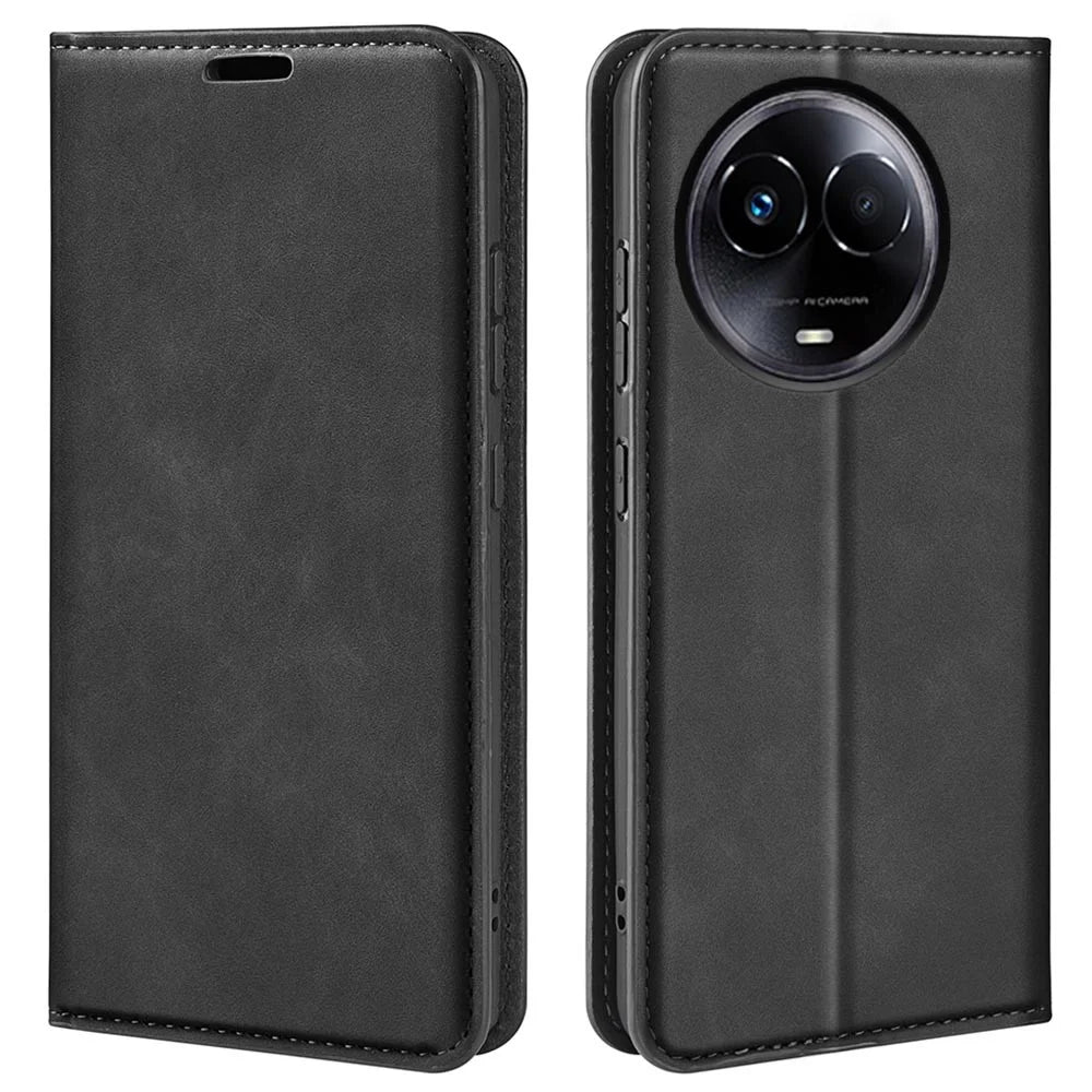 For Realme 11x 5G / 11 5G (Global) Slim-Fit Shell Skin-touch Wallet Phone Cover Stand PU Leather Cell Phone Case - Black - 1