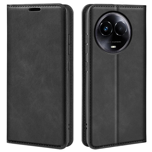 For Realme 11x 5G / 11 5G (Global) Slim-Fit Shell Skin-touch Wallet Phone Cover Stand PU Leather Cell Phone Case - Black - 1