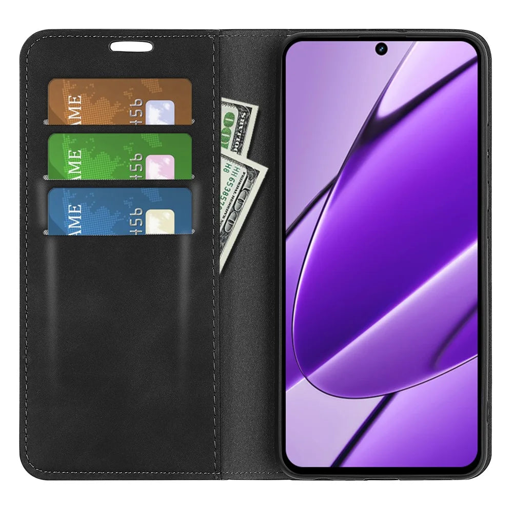 For Realme 11x 5G / 11 5G (Global) Slim-Fit Shell Skin-touch Wallet Phone Cover Stand PU Leather Cell Phone Case - Black - 2