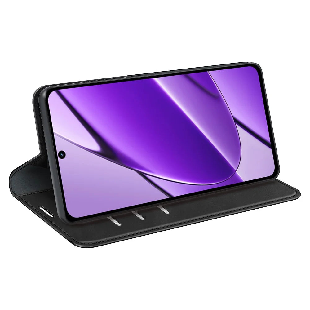 For Realme 11x 5G / 11 5G (Global) Slim-Fit Shell Skin-touch Wallet Phone Cover Stand PU Leather Cell Phone Case - Black - 3