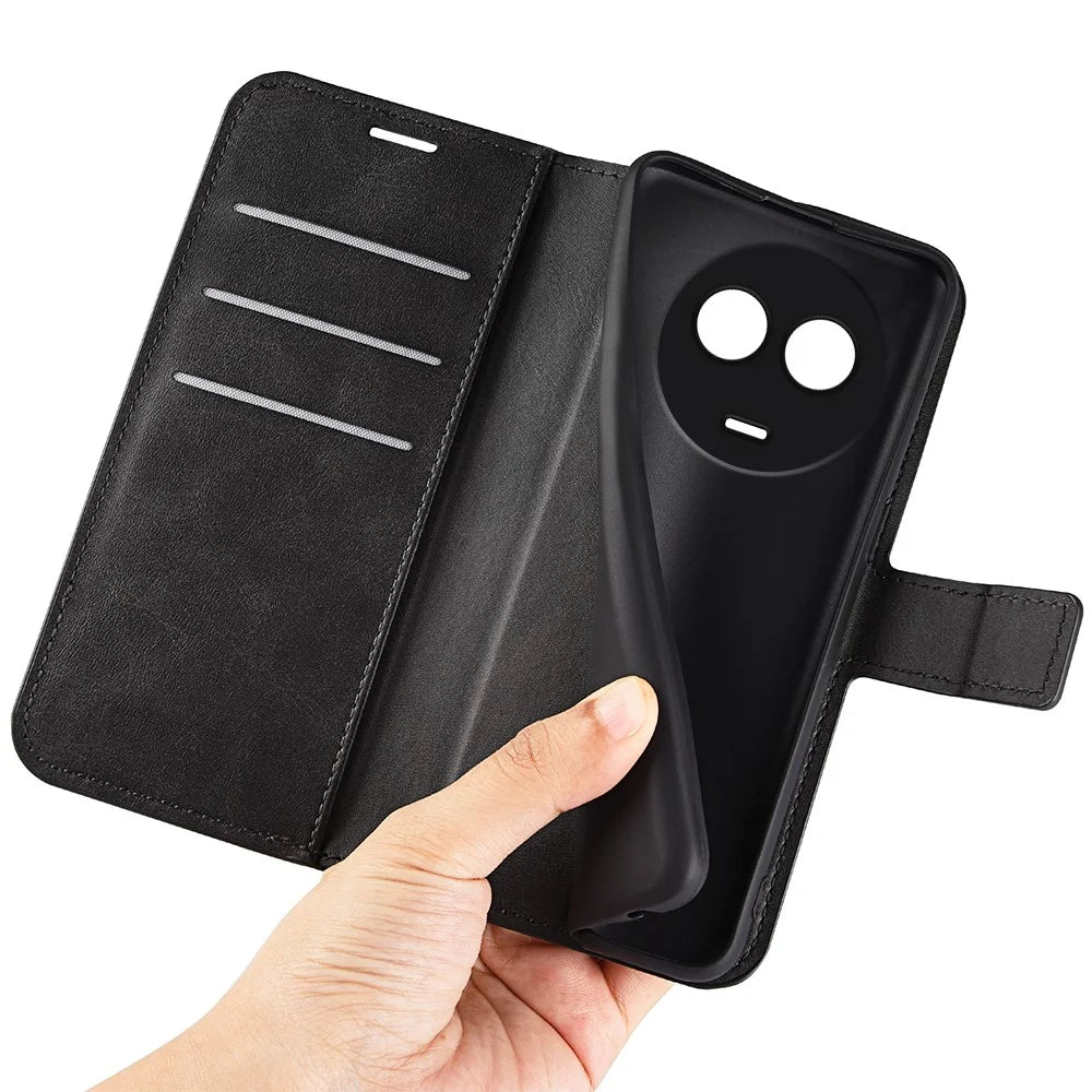 For Realme 11x 5G / 11 5G (Global) Phone Case Wallet Stand PU Leather Shell Calf Texture Full Protection Phone Cover - Black - 4