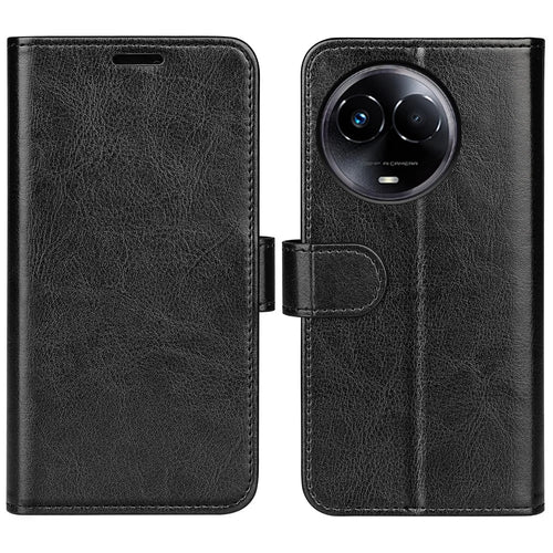 For Realme 11x 5G / 11 5G (Global) Drop Protection Phone Shell Wallet Case Crazy Horse Texture PU Leather Stand Cover - Black - 1