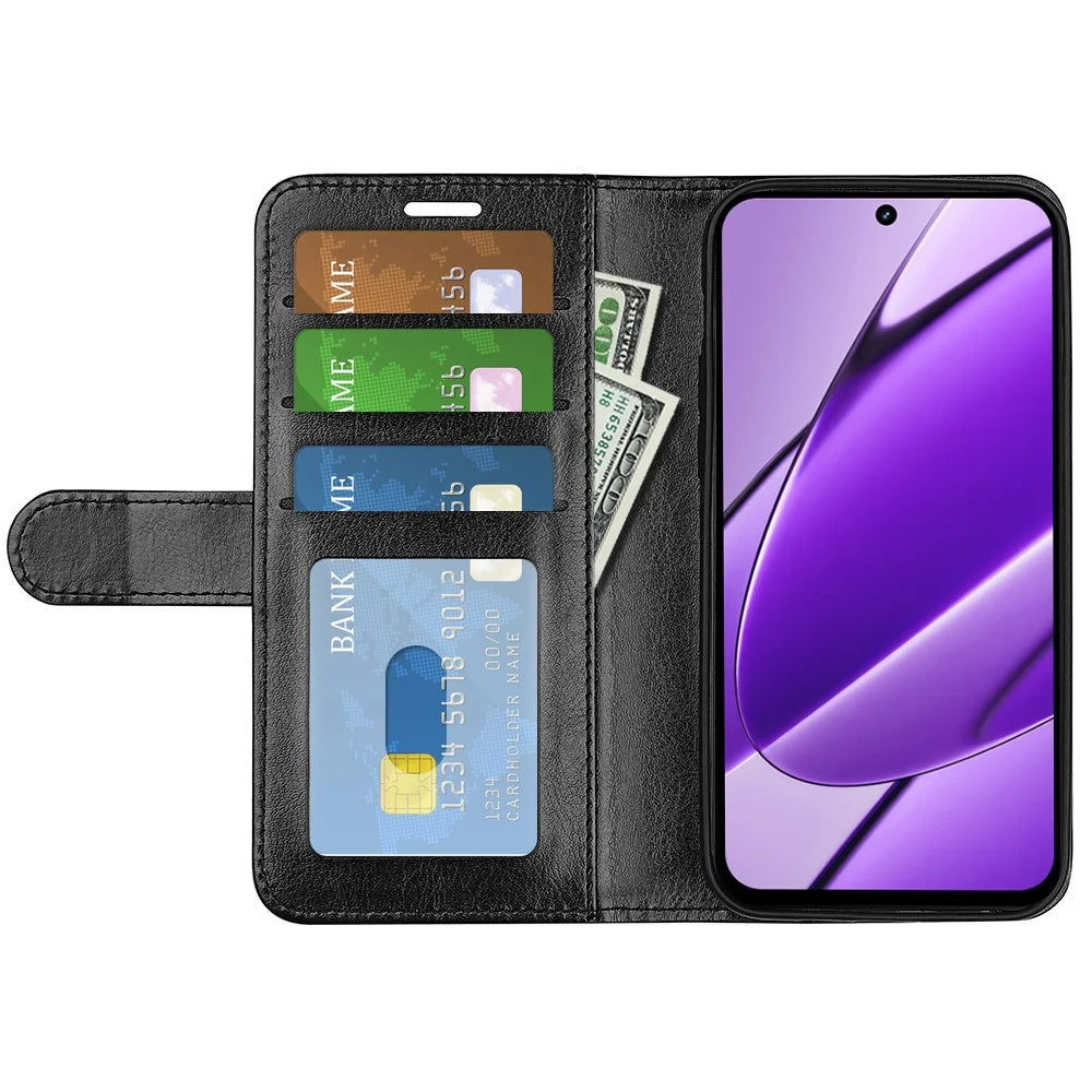 For Realme 11x 5G / 11 5G (Global) Drop Protection Phone Shell Wallet Case Crazy Horse Texture PU Leather Stand Cover - Black - 2