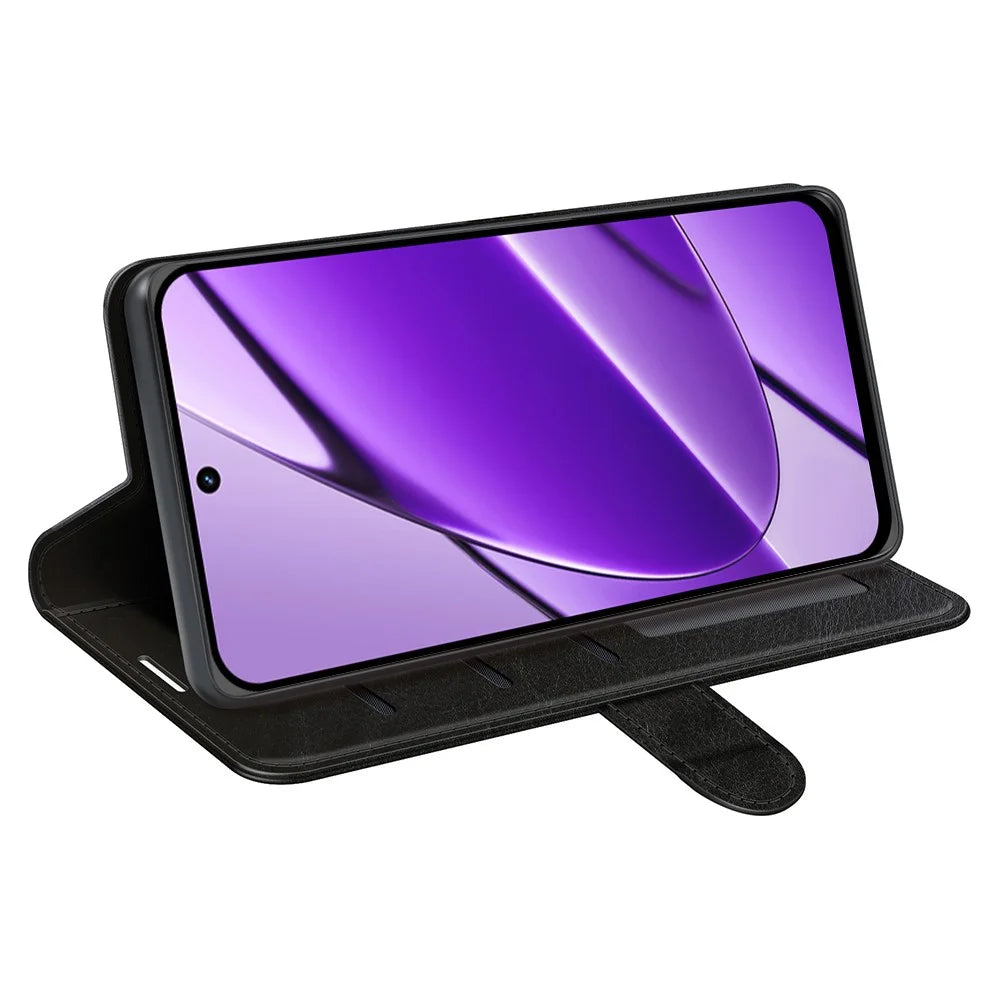 For Realme 11x 5G / 11 5G (Global) Drop Protection Phone Shell Wallet Case Crazy Horse Texture PU Leather Stand Cover - Black - 3