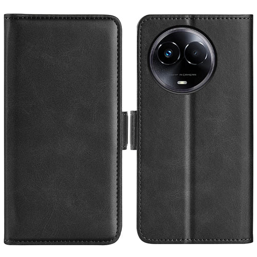 Wallet Leather Phone Cover for Realme 11x 5G / 11 5G (Global) , Anti-Scratch Shell Calf Texture Mobile Phone Stand Case - Black - 1