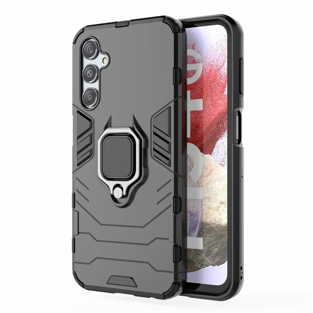 For Samsung Galaxy S23 FE Hybrid Hard PC Soft TPU Phone Case Ring Holder Kickstand Cover - Black - 1