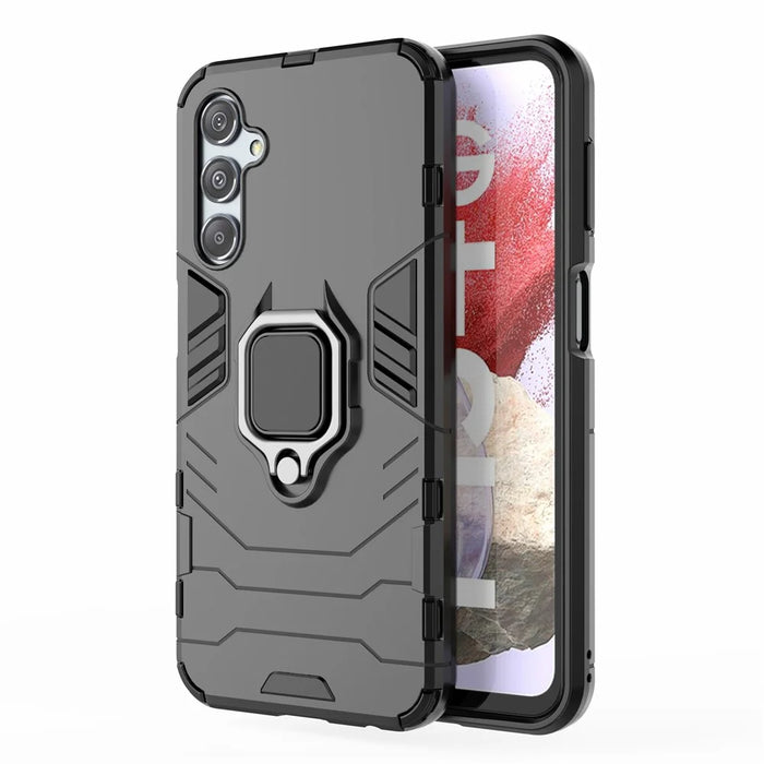For Samsung Galaxy S23 FE Hybrid Hard PC Soft TPU Phone Case Ring Holder Kickstand Cover - Black - 1
